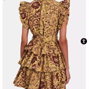 ULLA JOHNSON Honoria Lulua Tiered Printed Floral Poplin Mini Dress size 12